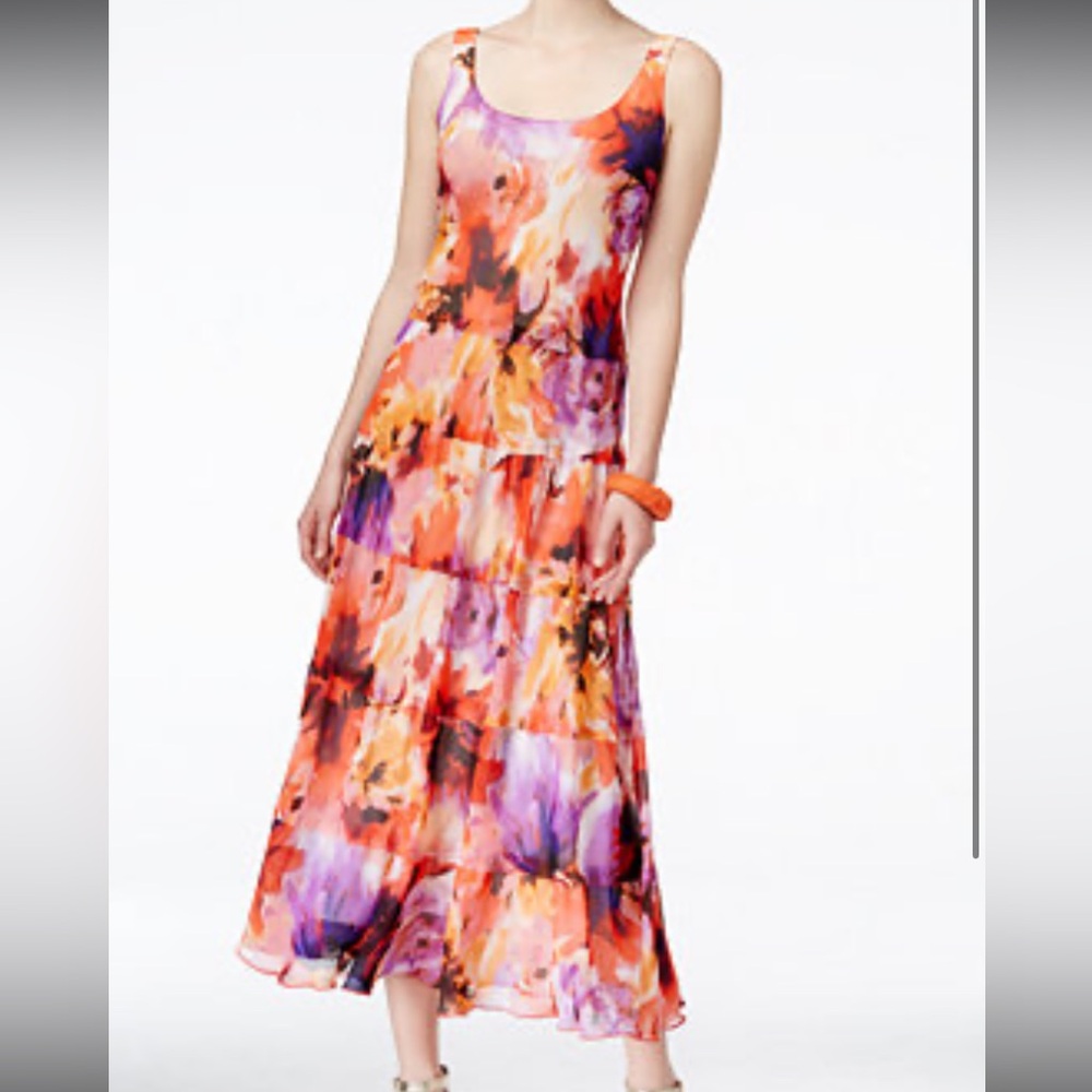 Nine West Women's Vibrant‎ Floral Multicolor Maxi Dress Size 8